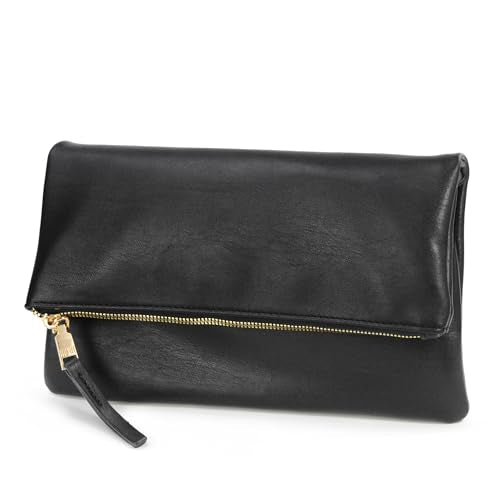 BOBXES Women Vegan Leather Envelope Foldover Clutch Chain Strap Crossbody Bag