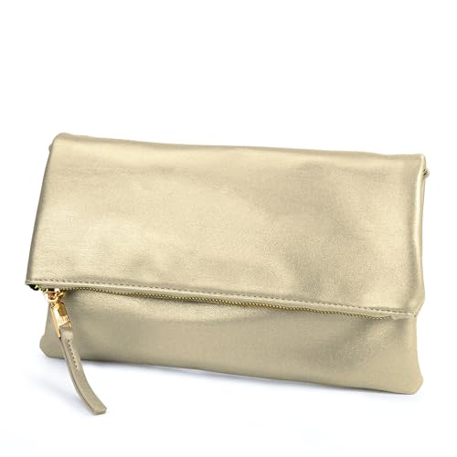 BOBXES Women Vegan Leather Envelope Foldover Clutch Chain Strap Crossbody Bag