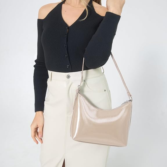 BOBXES Minimalist Faux Patent Leather Shoulder Bag Shiny Women Purse Y2K Style