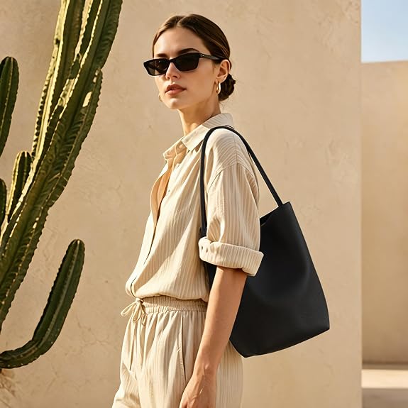 GBOBXES enuine Leather Bucket Bag for Women, Soft Pebbled Shoulder Bag