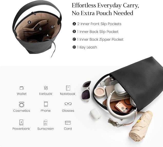 GBOBXES enuine Leather Bucket Bag for Women, Soft Pebbled Shoulder Bag