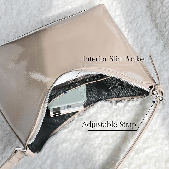 BOBXES Minimalist Faux Patent Leather Shoulder Bag Shiny Women Purse Y2K Style