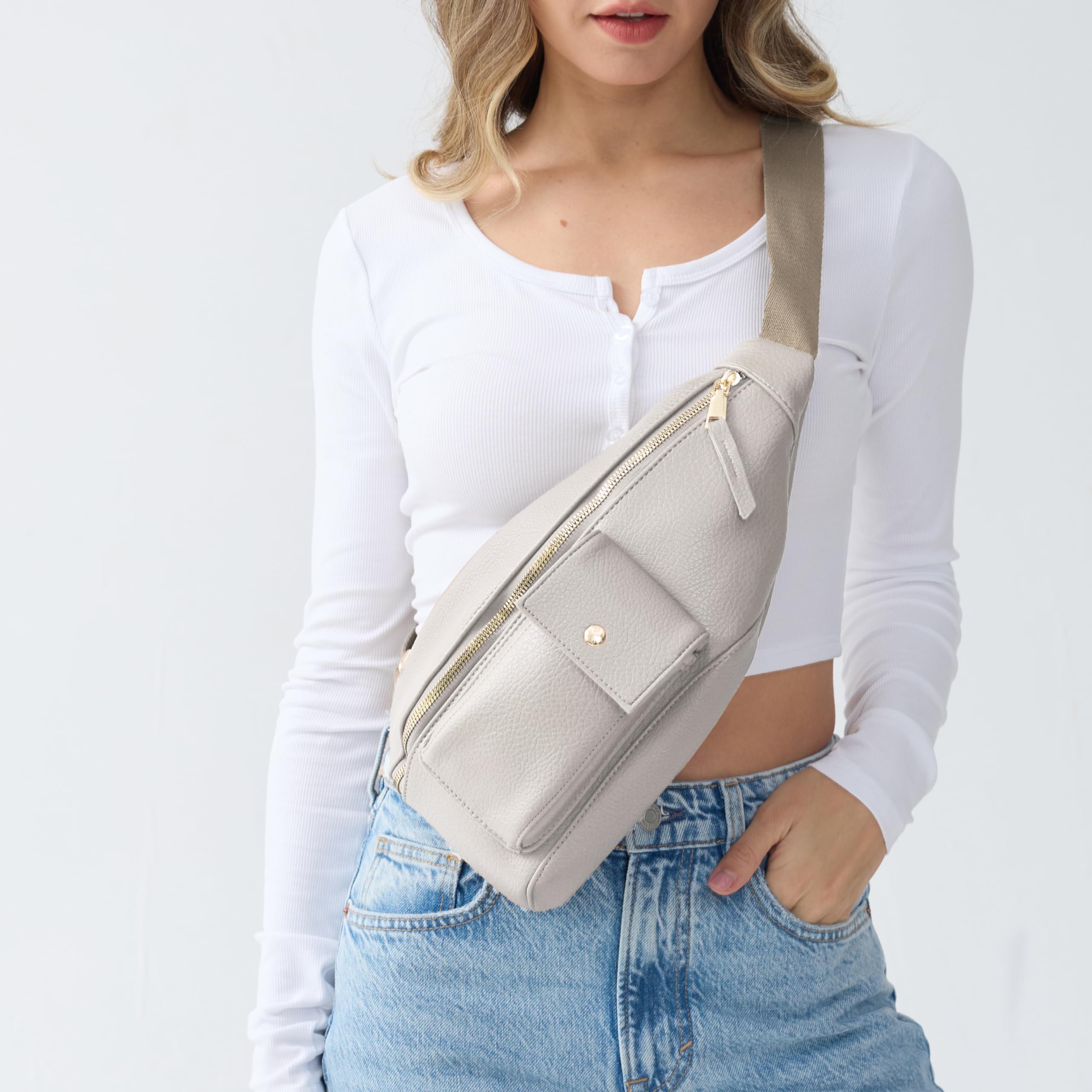 BOBXES Women Vegan Leather Sling Bag Fanny Pack Adjustable‑Strap Travel Chest Bag