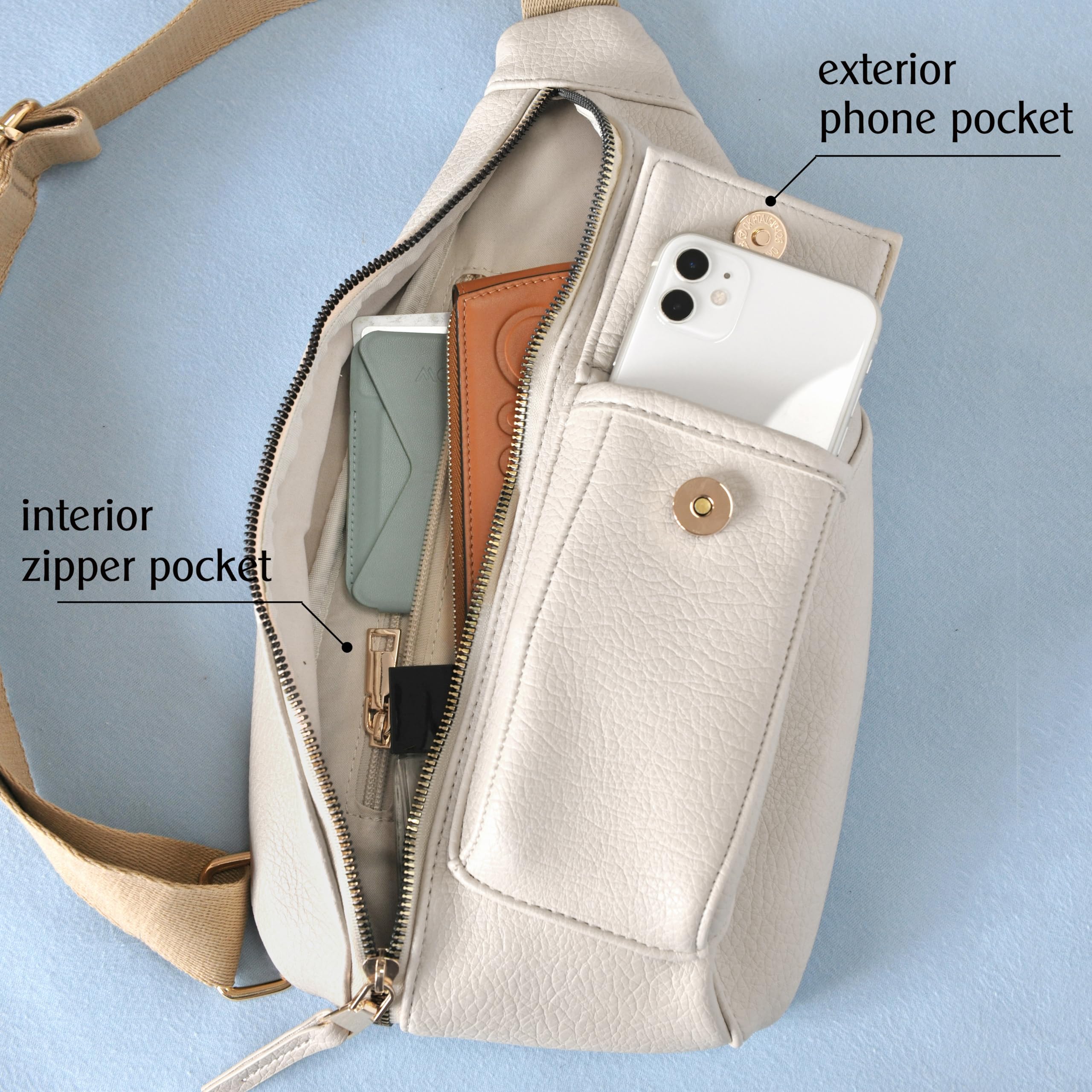 BOBXES Women Vegan Leather Sling Bag Fanny Pack Adjustable‑Strap Travel Chest Bag