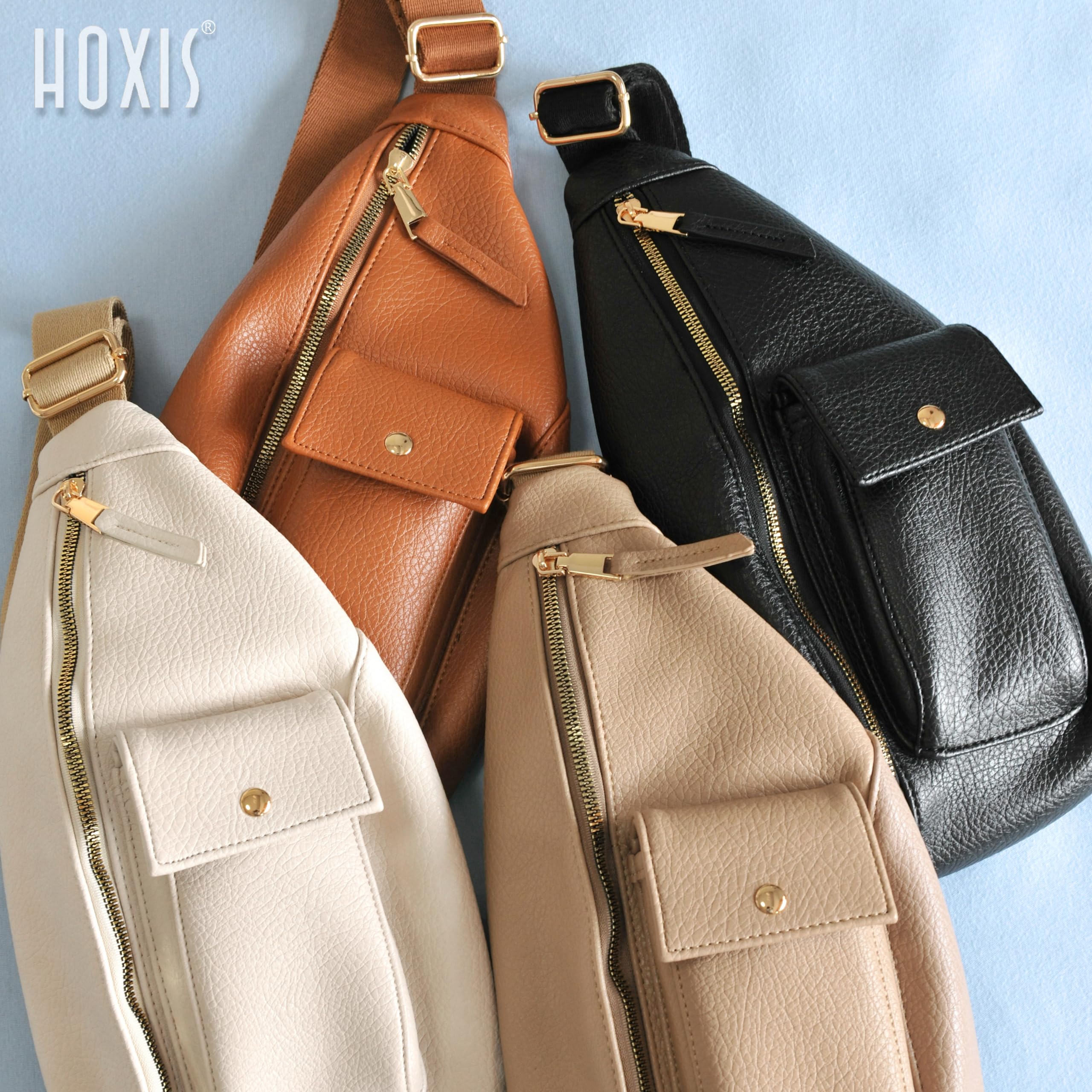 BOBXES Women Vegan Leather Sling Bag Fanny Pack Adjustable‑Strap Travel Chest Bag