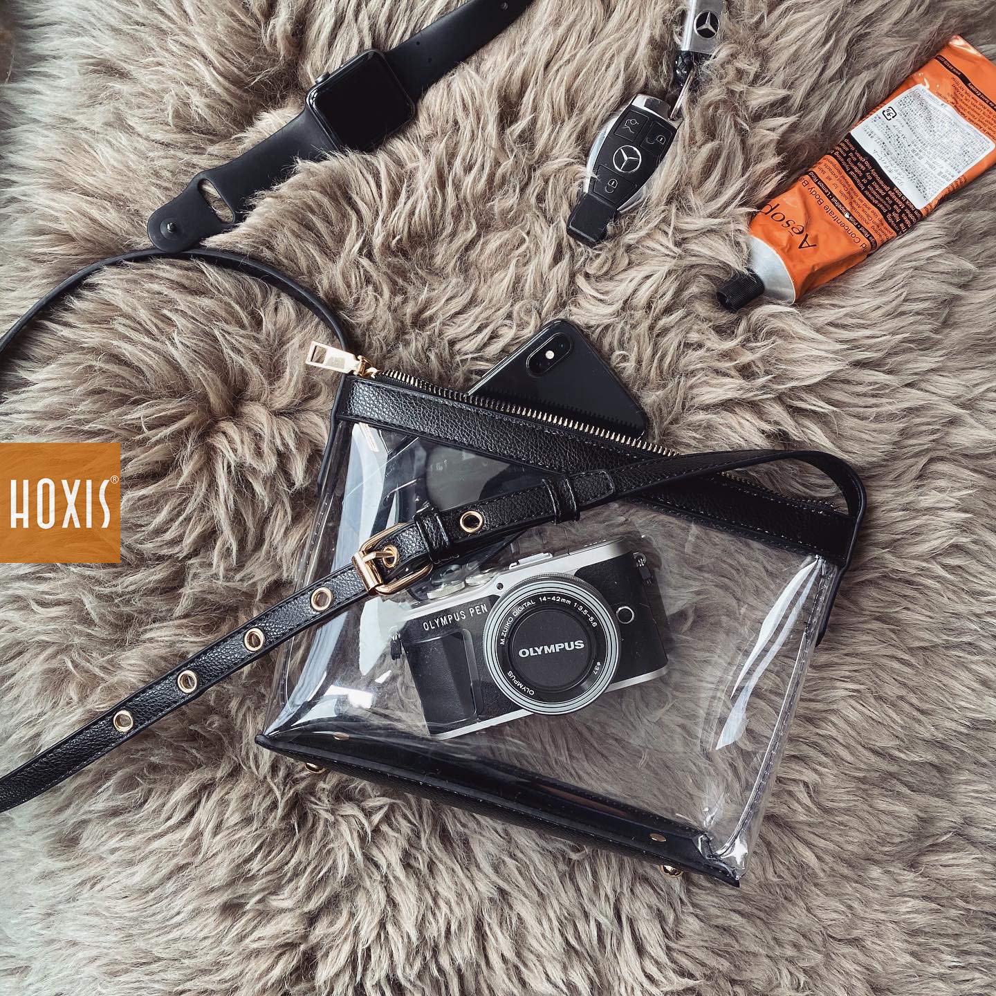 BOBXES Clear Zipper Cross Body Bag with Vegan Leather Trim