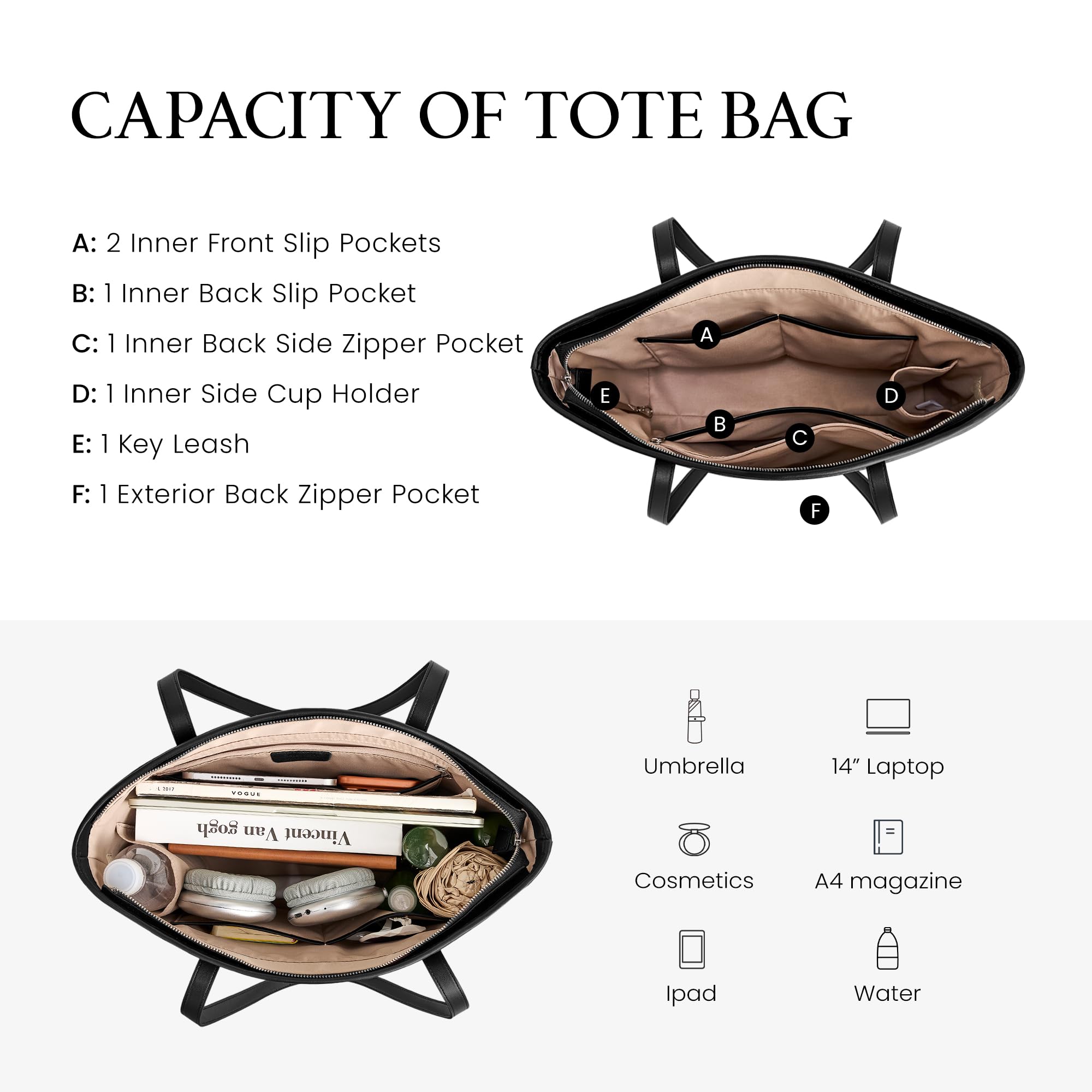 BOBXES Genuine Leather Tote Zipper Handbags For Women