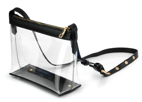 BOBXES Clear Zipper Cross Body Bag with Vegan Leather Trim