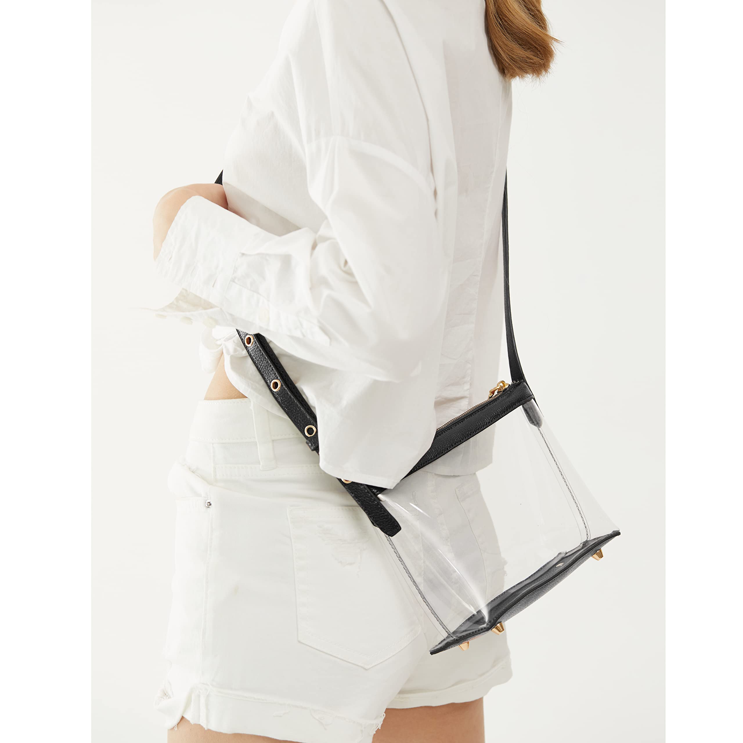 BOBXES Clear Zipper Cross Body Bag with Vegan Leather Trim