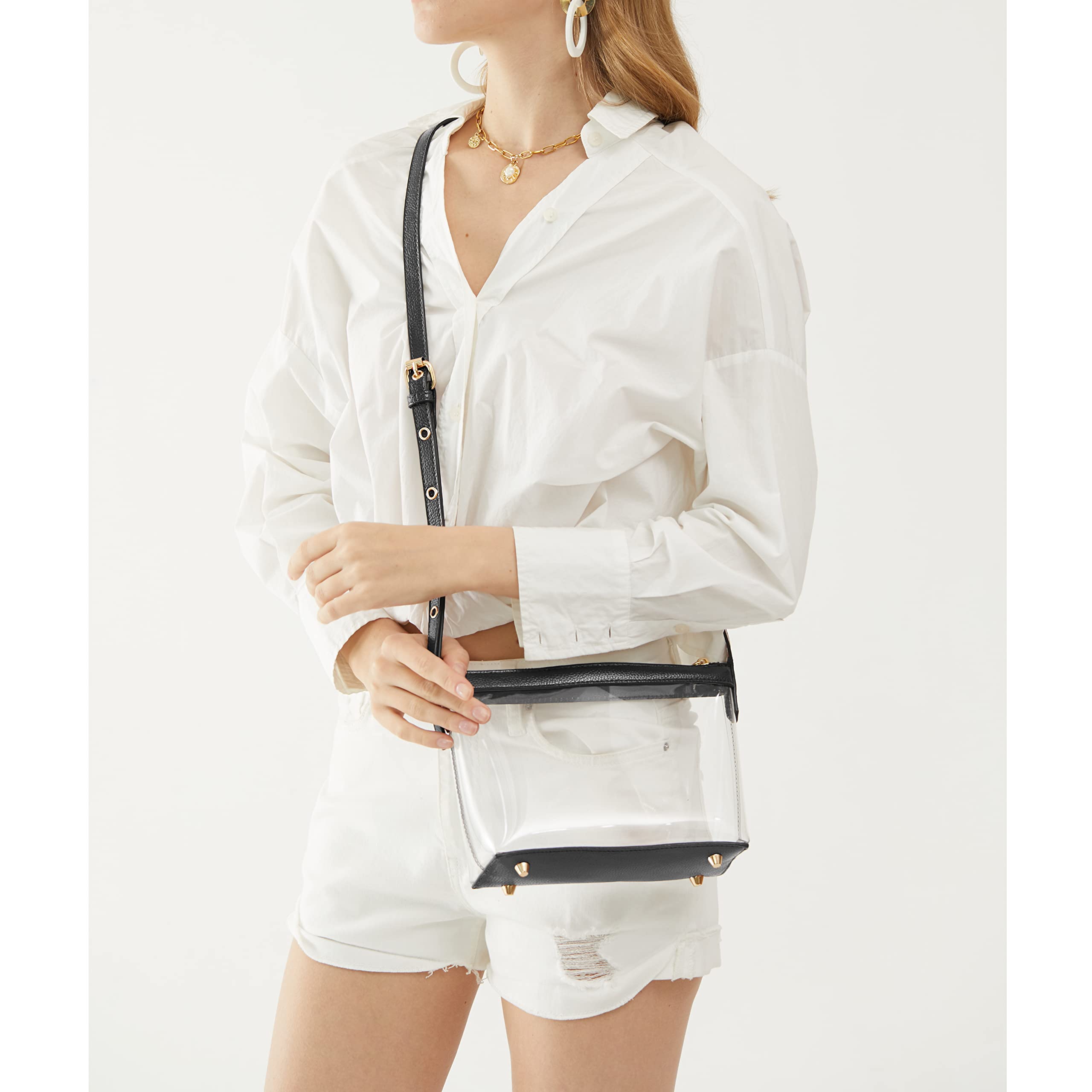 BOBXES Clear Zipper Cross Body Bag with Vegan Leather Trim