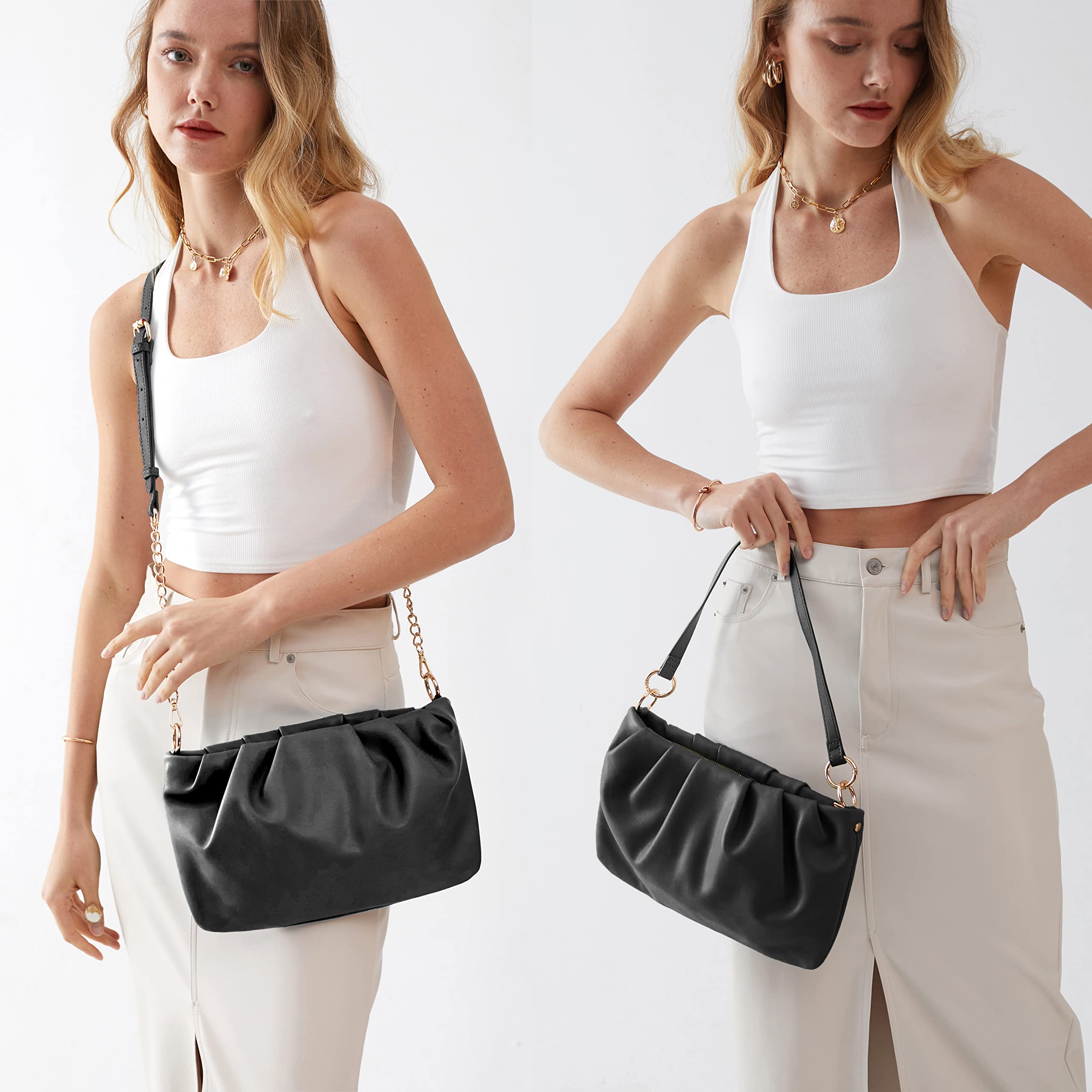 BOBXES Women Ruched Soft Vegan Leather Cloud Pouch Hobo Convertible Clutch Crossbody Bag