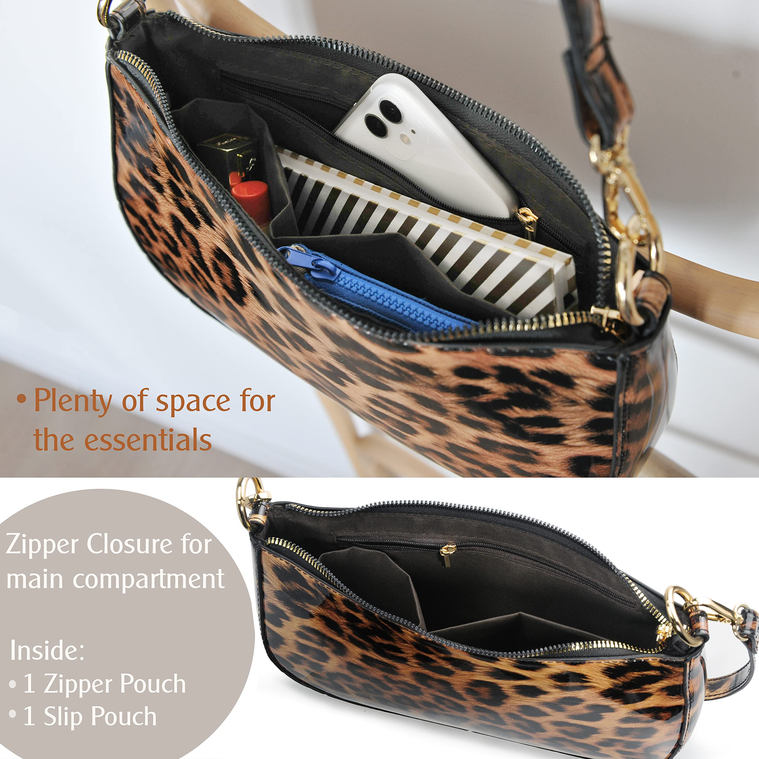 BOBXES 90s Leopard Glossy Patent Vegan Leather Women Crossbody Clutch Purse