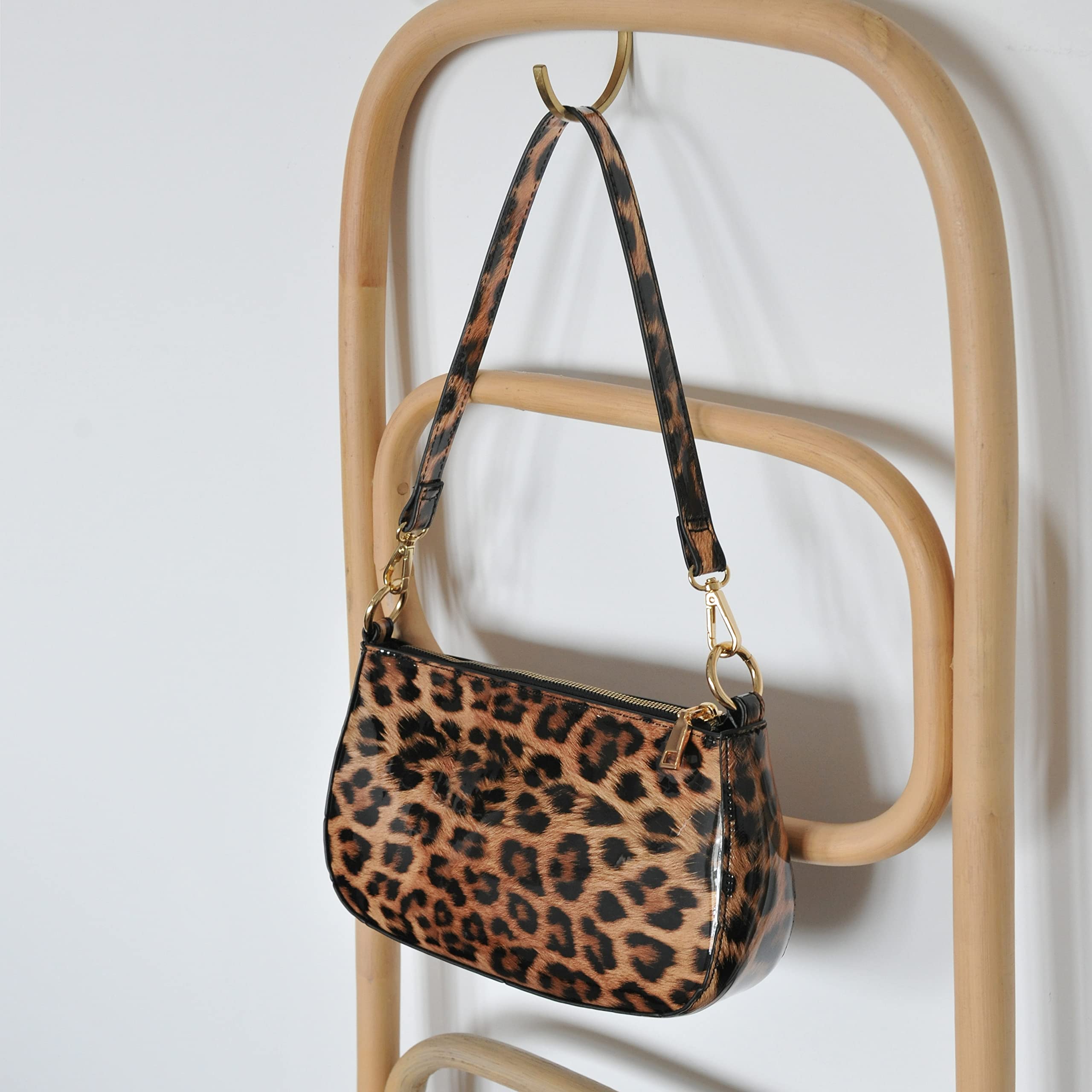 BOBXES 90s Leopard Glossy Patent Vegan Leather Women Crossbody Clutch Purse