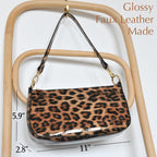BOBXES 90s Leopard Glossy Patent Vegan Leather Women Crossbody Clutch Purse