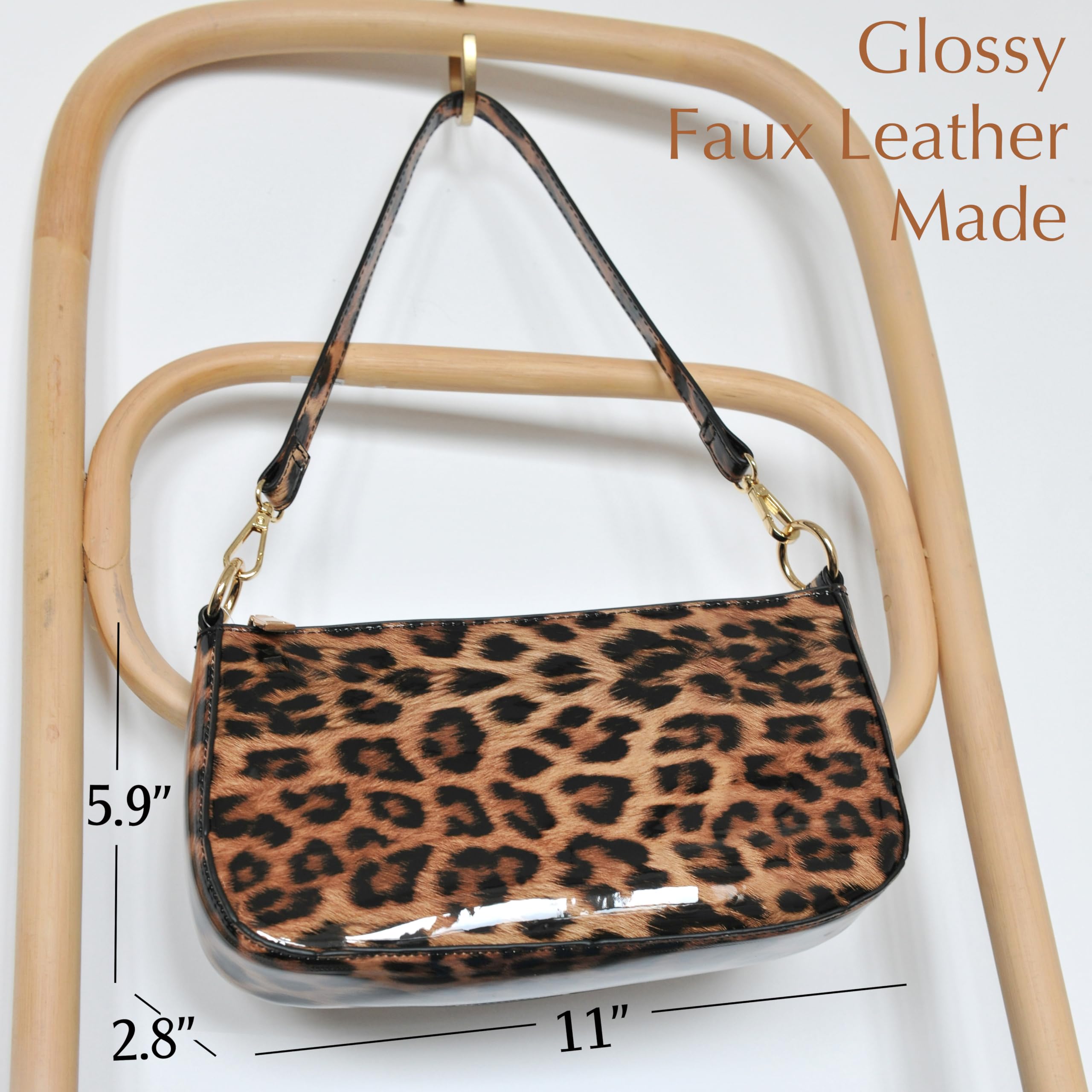 BOBXES 90s Leopard Glossy Patent Vegan Leather Women Crossbody Clutch Purse