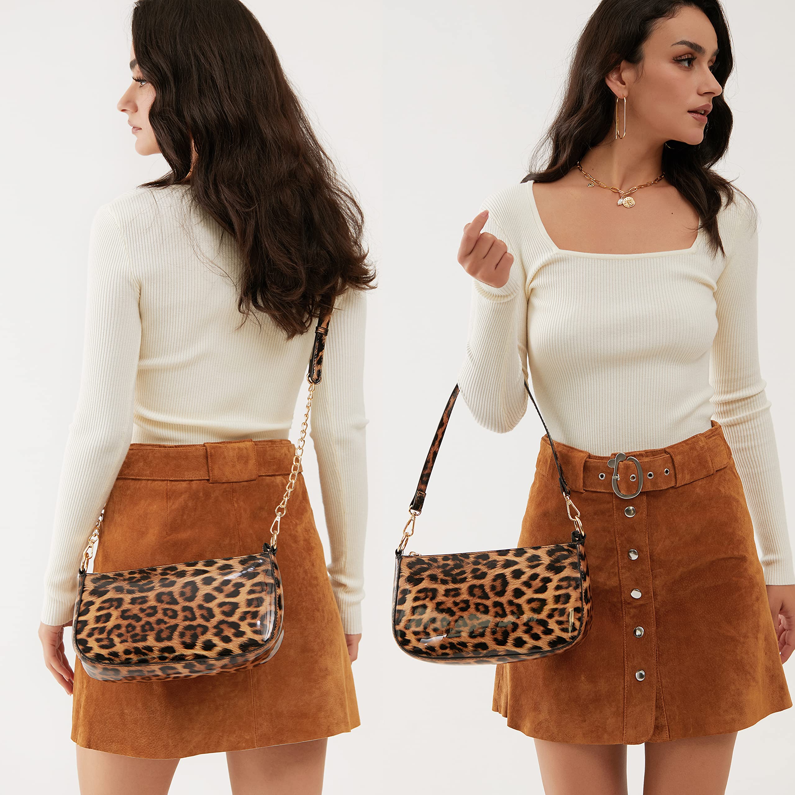 BOBXES 90s Leopard Glossy Patent Vegan Leather Women Crossbody Clutch Purse
