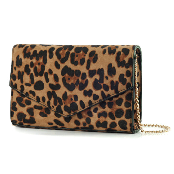 BOBXES Women Leopard Print Envelope Evening Clutch Chain Shoulder Bag