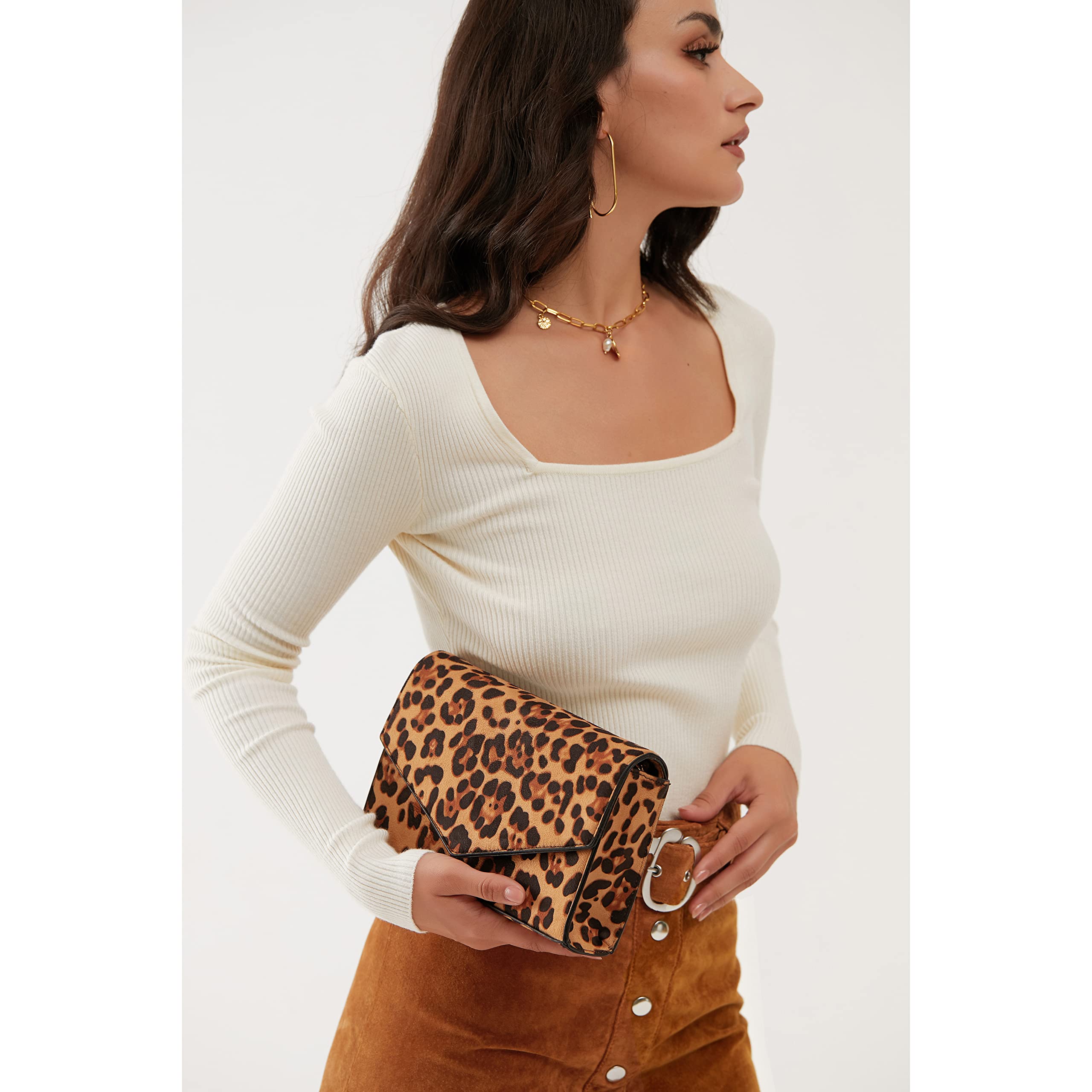 BOBXES Women Leopard Print Envelope Evening Clutch Chain Shoulder Bag