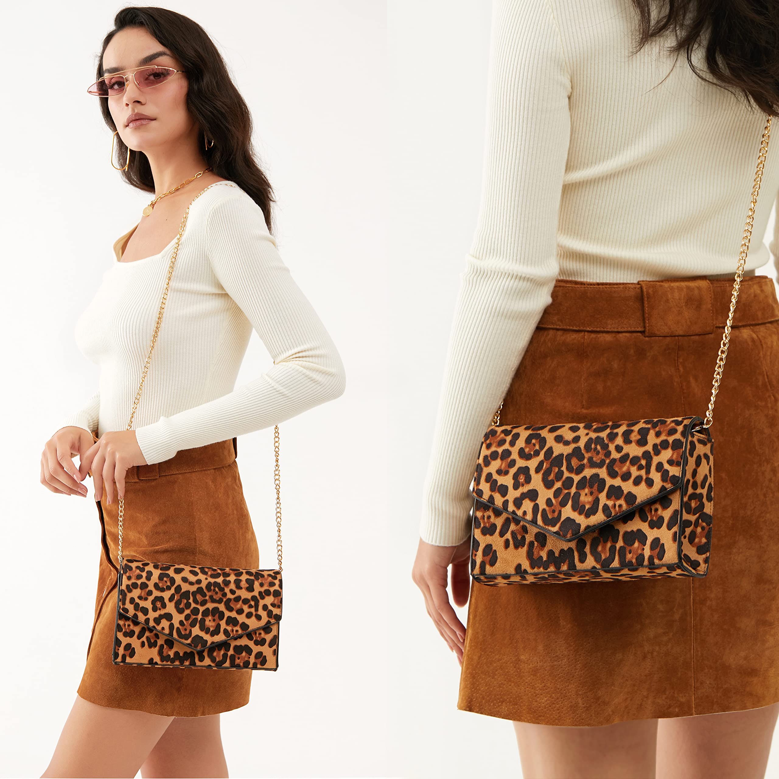 BOBXES Women Leopard Print Envelope Evening Clutch Chain Shoulder Bag