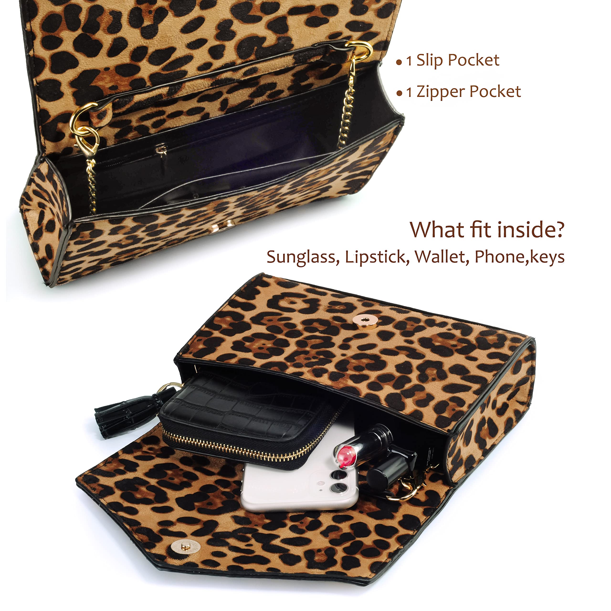 BOBXES Women Leopard Print Envelope Evening Clutch Chain Shoulder Bag