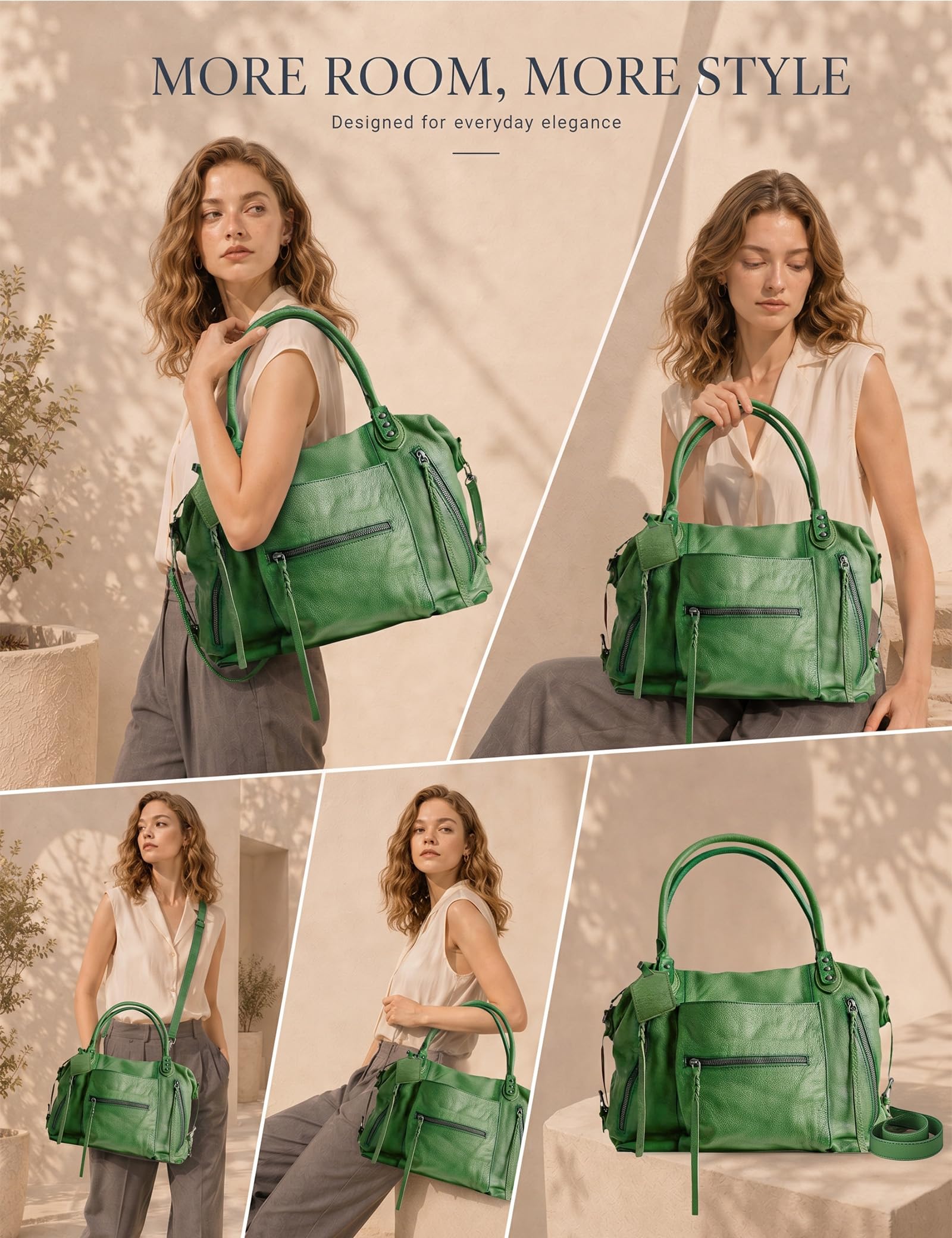 BOBXES Women's Large Vegan Leather City Tote, Zipper Hobo Handbag