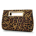 BOBXES Women Leopard Print Cut‑Out Clutch Metal Grip Chain Shoulder Strap Handbag
