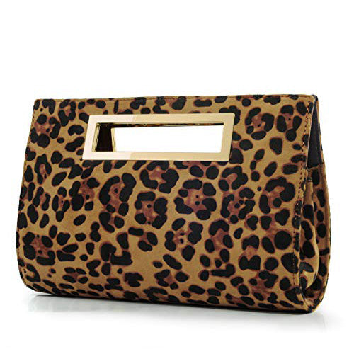 BOBXES Women Leopard Print Cut‑Out Clutch Metal Grip Chain Shoulder Strap Handbag