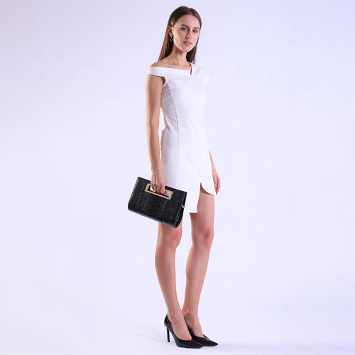 BOBXES Women Leopard Print Cut‑Out Clutch Metal Grip Chain Shoulder Strap Handbag