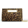 BOBXES Women Leopard Print Cut‑Out Clutch Metal Grip Chain Shoulder Strap Handbag