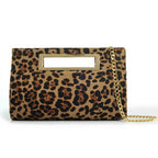 BOBXES Women Leopard Print Cut‑Out Clutch Metal Grip Chain Shoulder Strap Handbag