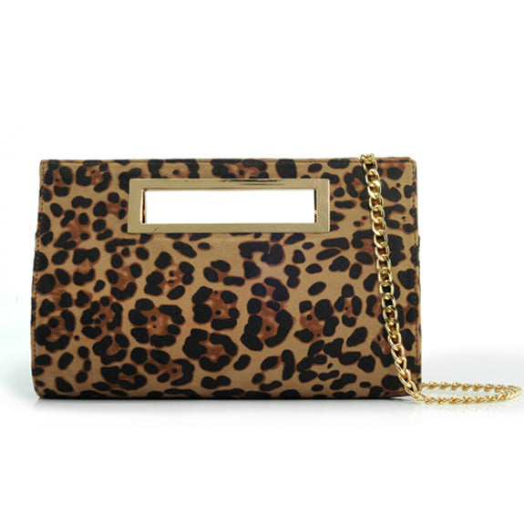 BOBXES Women Leopard Print Cut‑Out Clutch Metal Grip Chain Shoulder Strap Handbag