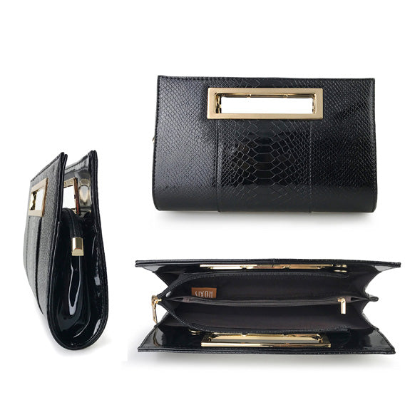 BOBXES Women Leopard Print Cut‑Out Clutch Metal Grip Chain Shoulder Strap Handbag
