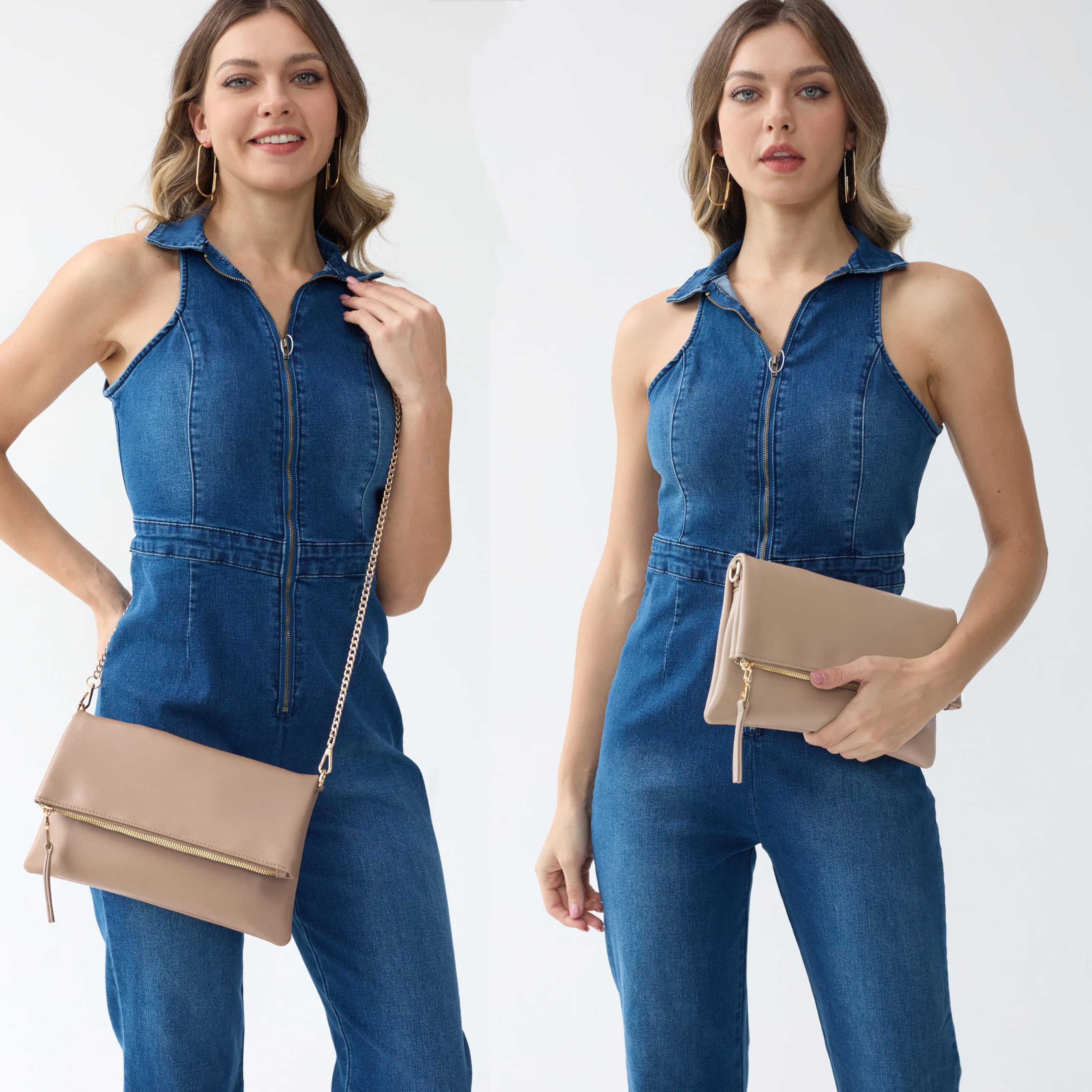 BOBXES Women Vegan Leather Envelope Foldover Clutch Chain Strap Crossbody Bag