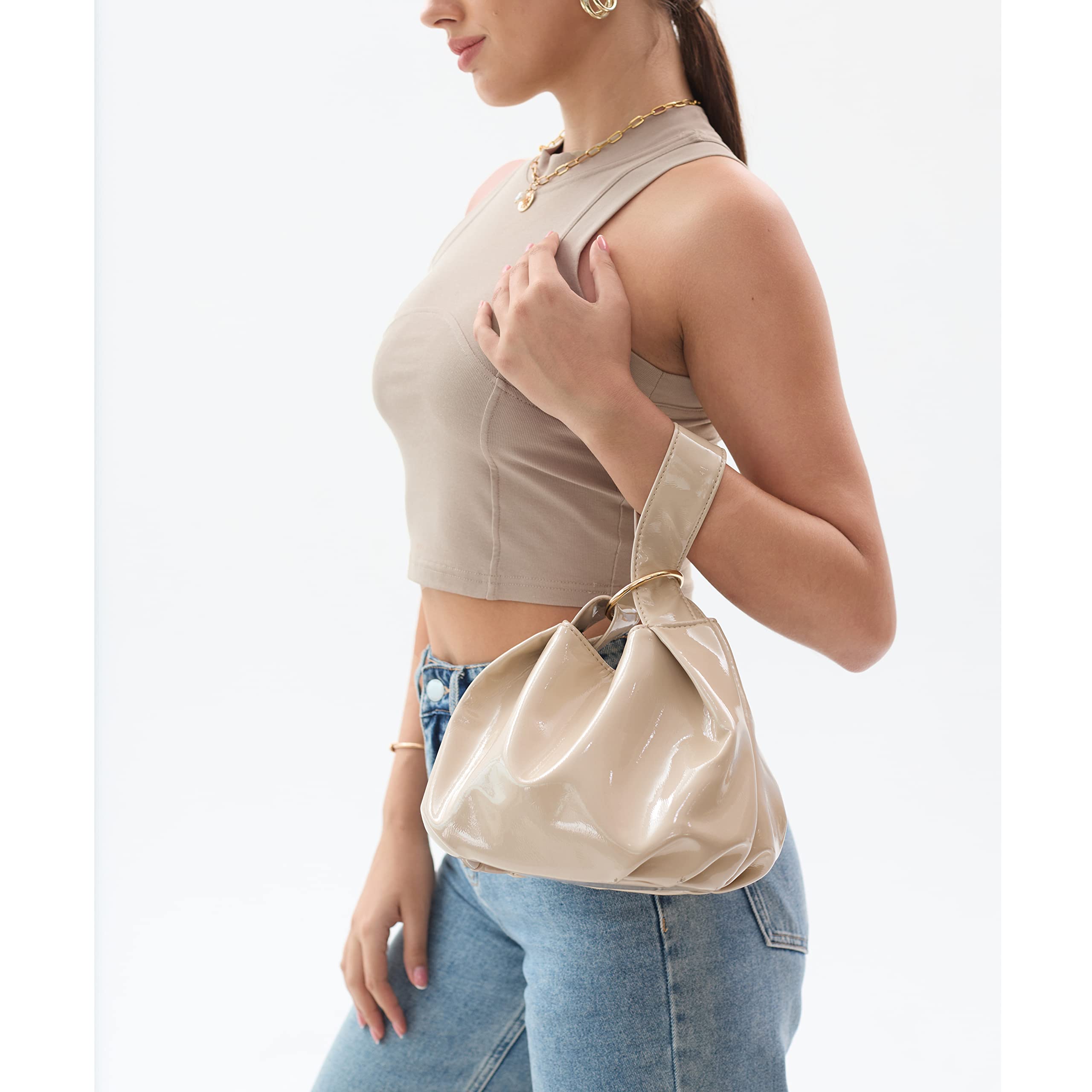 BOBXES Women's Glossy Patent Vegan Leather Top‑Handle Clutch Tote Bag