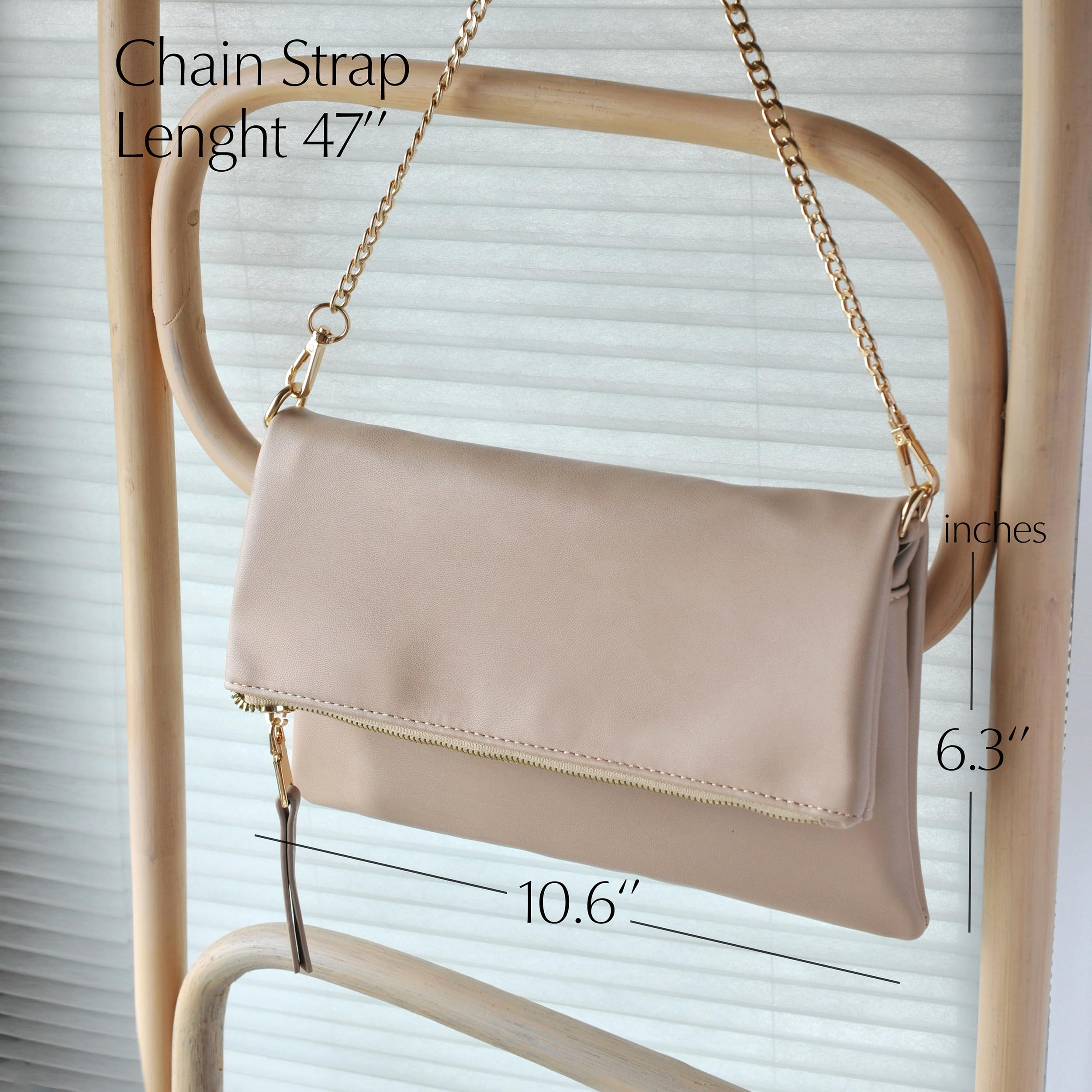 BOBXES Women Vegan Leather Envelope Foldover Clutch Chain Strap Crossbody Bag