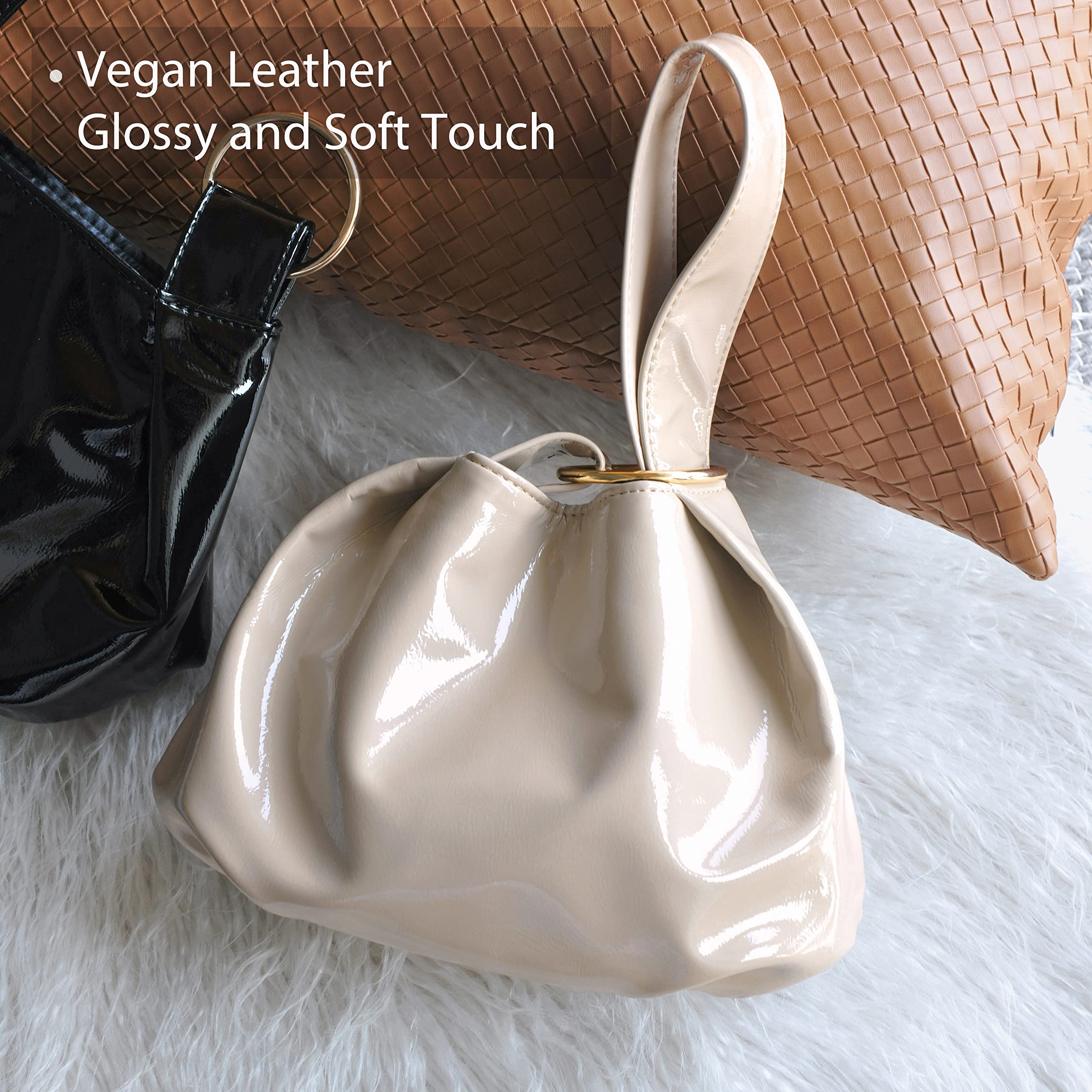 BOBXES Women's Glossy Patent Vegan Leather Top‑Handle Clutch Tote Bag