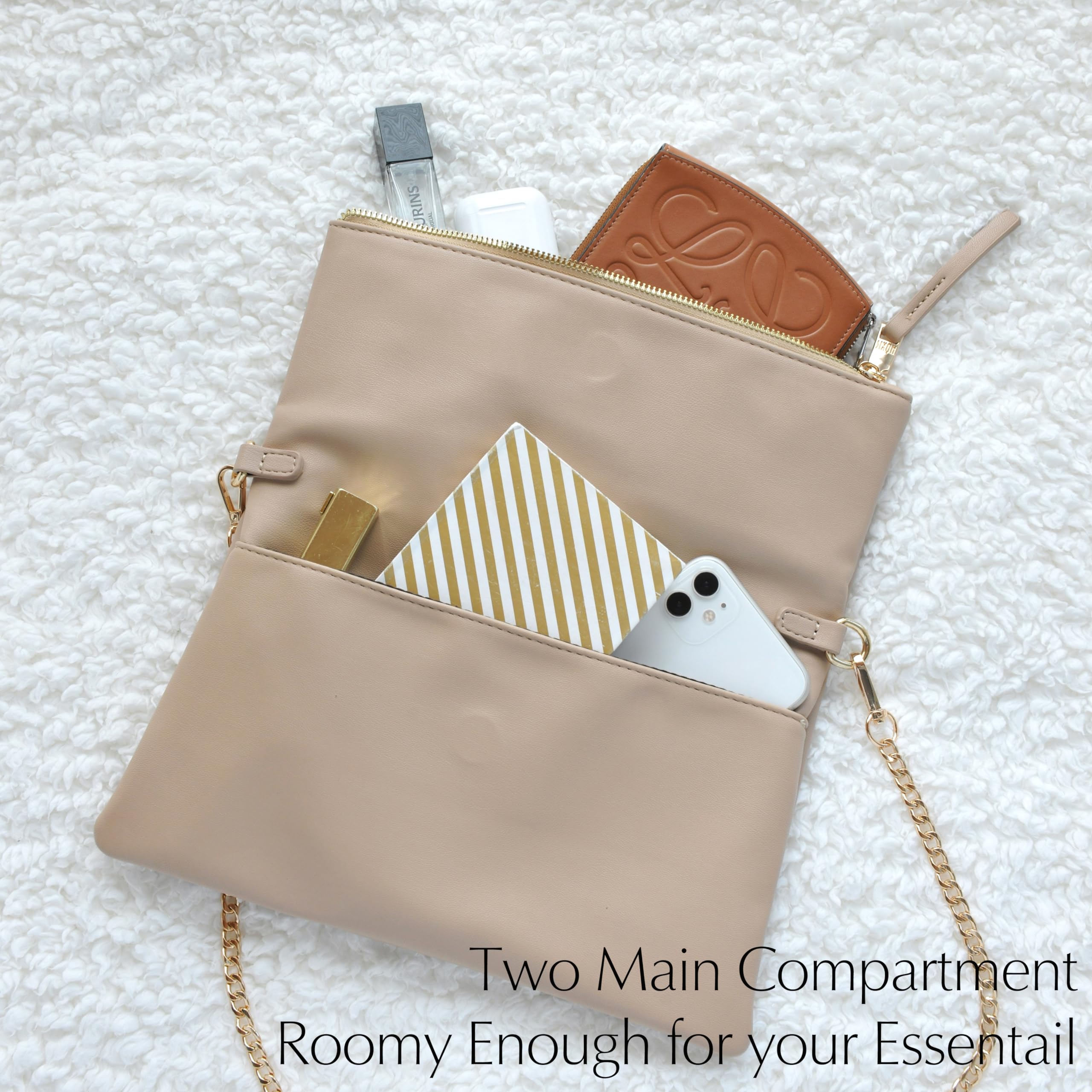 BOBXES Women Vegan Leather Envelope Foldover Clutch Chain Strap Crossbody Bag