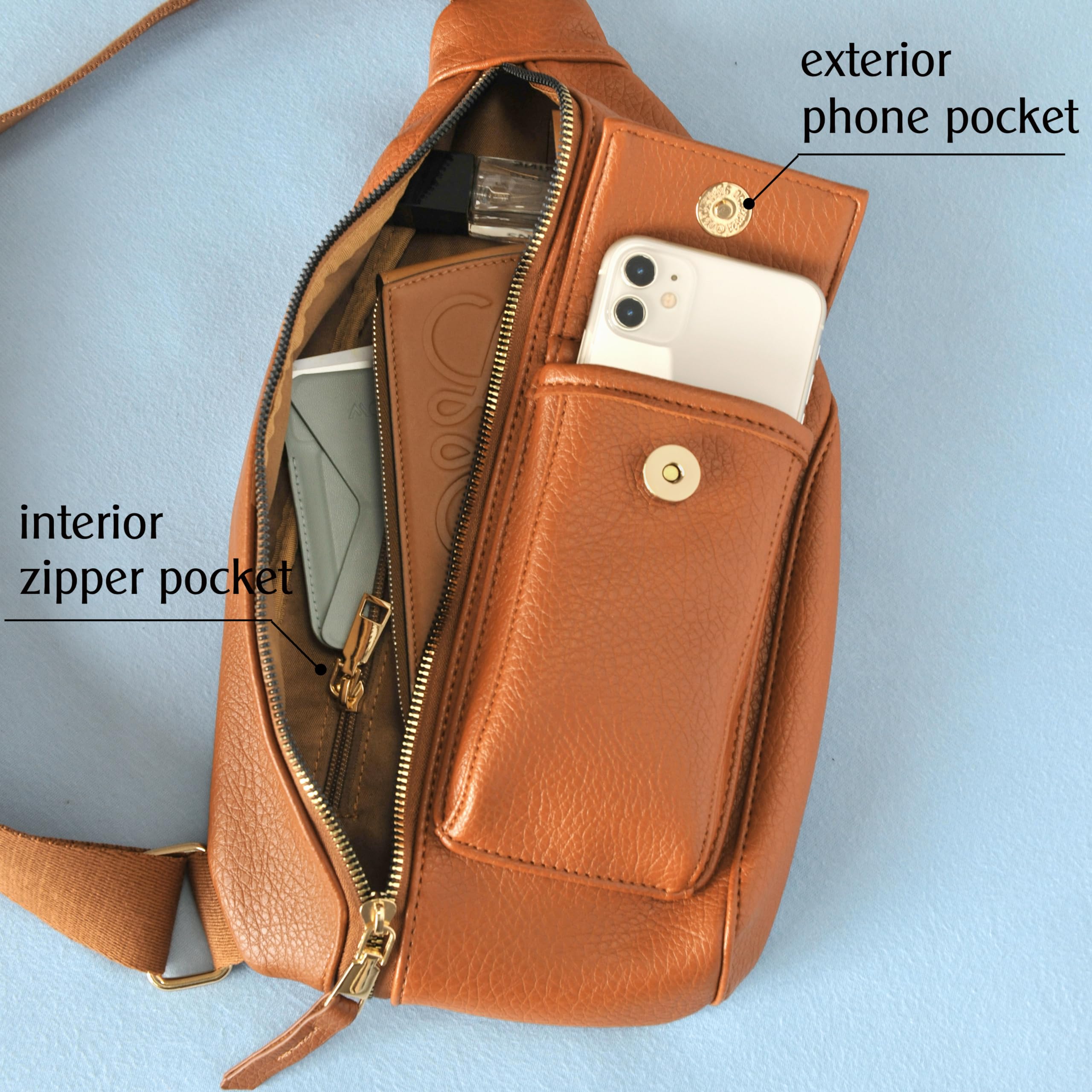 BOBXES Women Vegan Leather Sling Bag Fanny Pack Adjustable‑Strap Travel Chest Bag