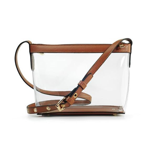 BOBXES Clear Zipper Cross Body Bag with Vegan Leather Trim