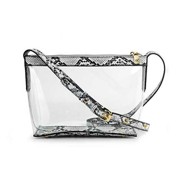 BOBXES Clear Zipper Cross Body Bag with Vegan Leather Trim