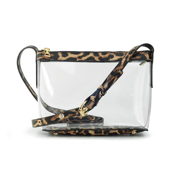 BOBXES Clear Zipper Cross Body Bag with Vegan Leather Trim