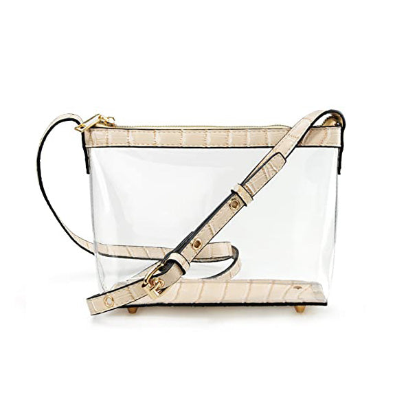 BOBXES Clear Zipper Cross Body Bag with Vegan Leather Trim