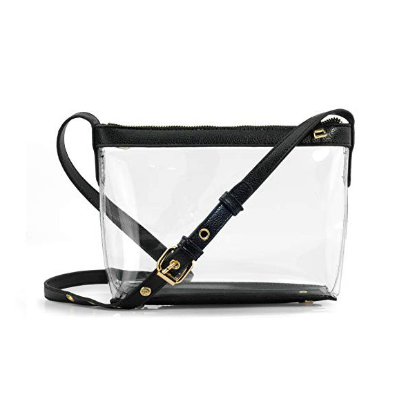 BOBXES Clear Zipper Cross Body Bag with Vegan Leather Trim