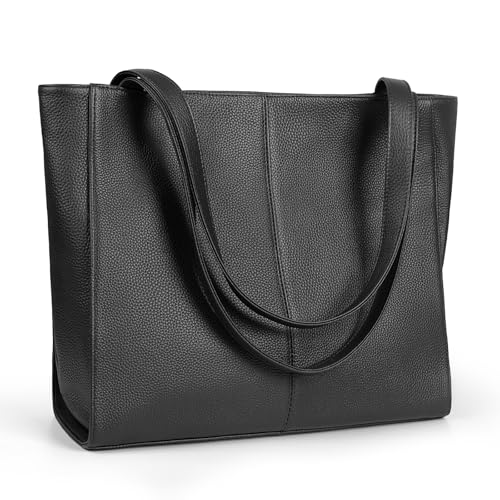 BOBXES Women Genuine Leather Tote Bag, 14" Padded Laptop Compartment for Work Travel