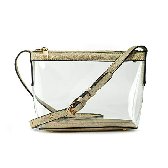 BOBXES Clear Zipper Cross Body Bag with Vegan Leather Trim