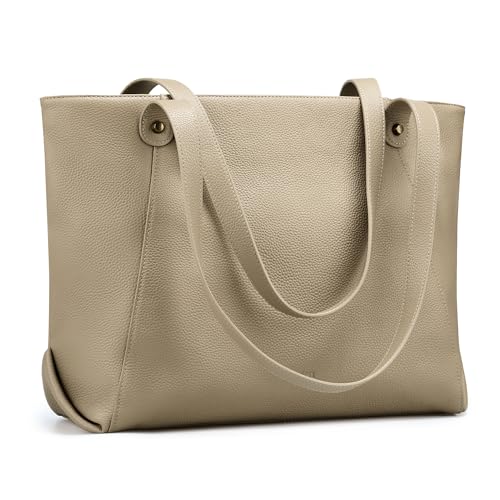 BOBXES Women Genuine Leather Tote Bag, 14" Padded Laptop Compartment for Work Travel